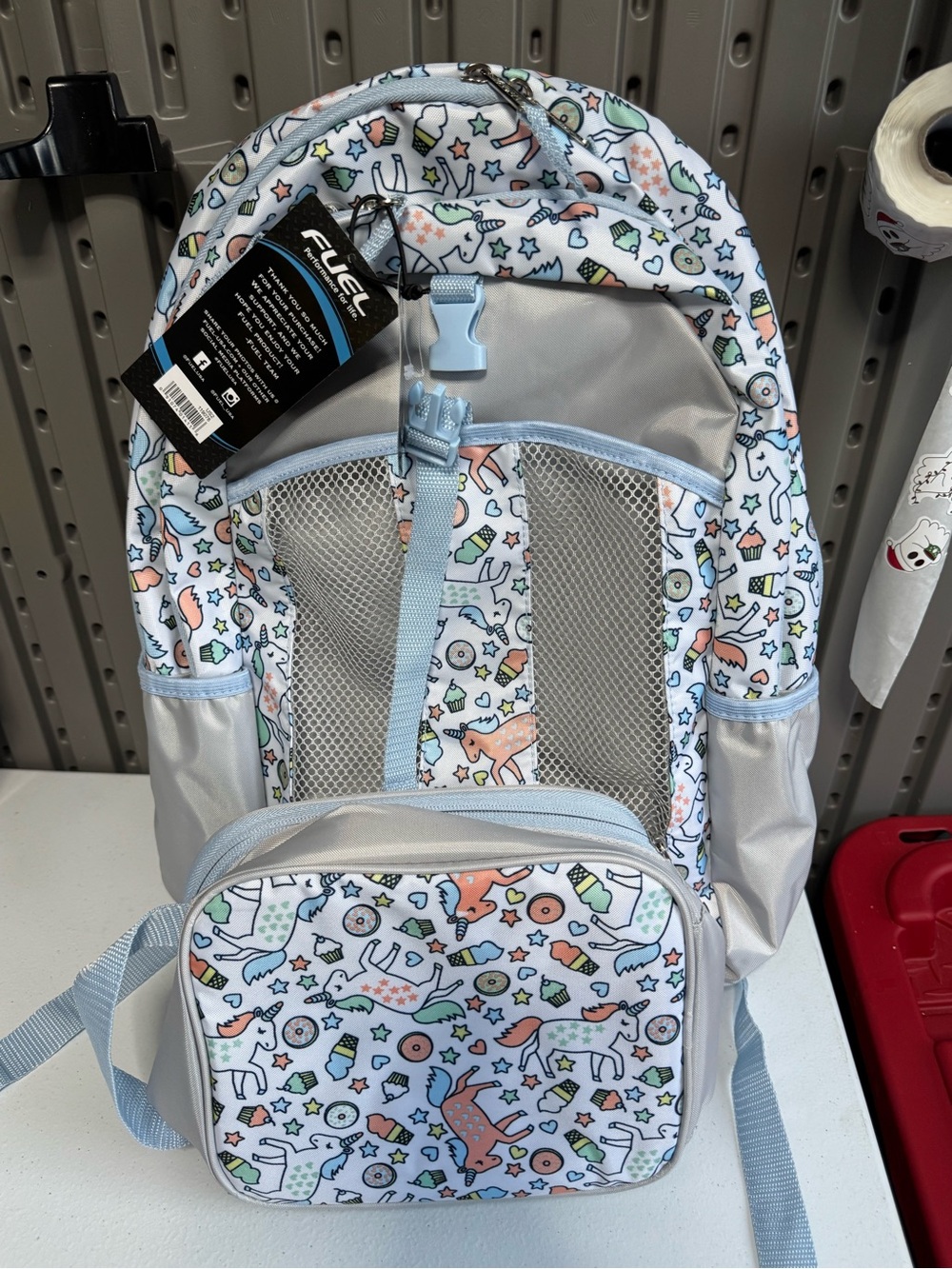 Kids Light Blue Patterned Backpack with Mesh Front Pocket